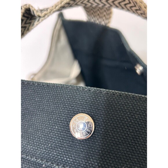 HERMES Cannes MM Tote Bag Hand Bag Canvas Black x Beige w/ Pouch Authentic - Picture 15 of 16